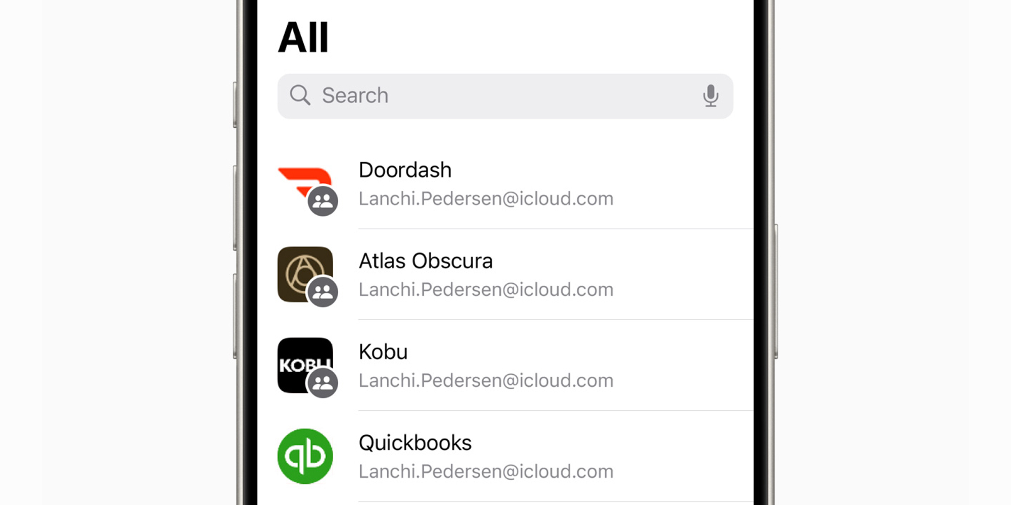 Passwords app list