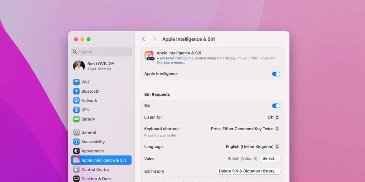 Bug in macOS and iOS updates re-enables Apple Intelligence for some who had opted out | Screengrab of toggle on Mac